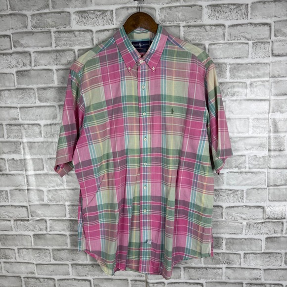 Ralph Lauren Mens XL Madras Plaid Spring Easter Shirt Short Sleeve Button Down - Picture 2 of 7